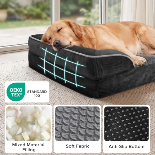 L Plus Orthopedic Dog Bed for Large Dogs (Black / L- PLUS (38"x 28"x 7"))
