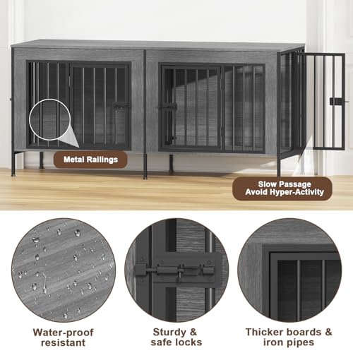 55.12" Dog Crate Furniture for 1 or 2 Dogs (Dark Grey / 55.12"L x 20.47"W x 26.18"H)