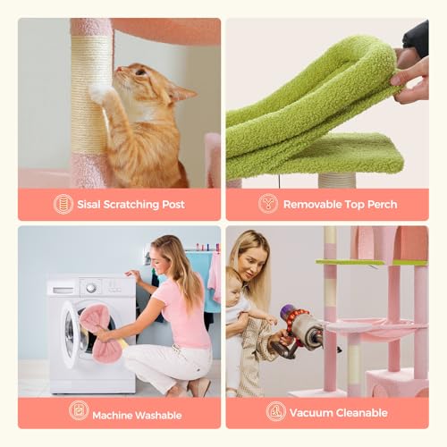 69" Tall Cat Tower with Hammock & Scratching Posts (Pink / 69 Inches)