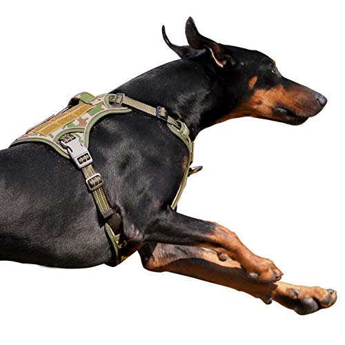 Tactical Dog Harness for Large Dogs No Pull (Forest Camo / L(Neck:19-25", Chest:21-35"))