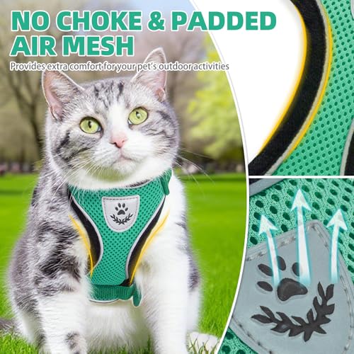 Cat Harness and Leash Set Escape Proof Reflective Cat Walking Harness Adjustable Soft Breathable Mesh Vest for Small Pets (S (NECK 9.5"-11", CHEST 13"-16") / Dark Green)