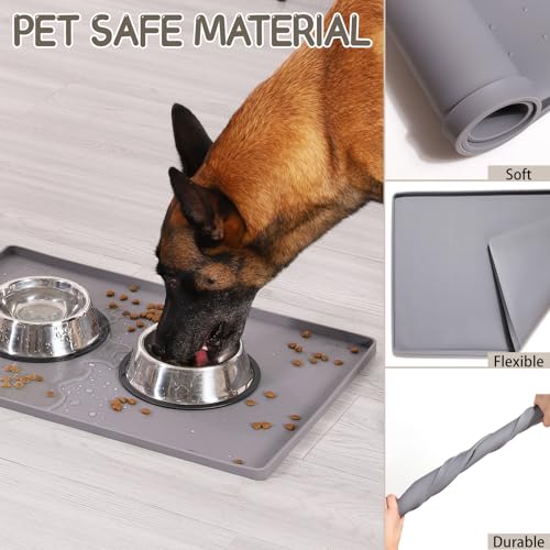 Silicone Cat & Dog Food Mat for Floors Waterproof (Gray / 18''×12'')