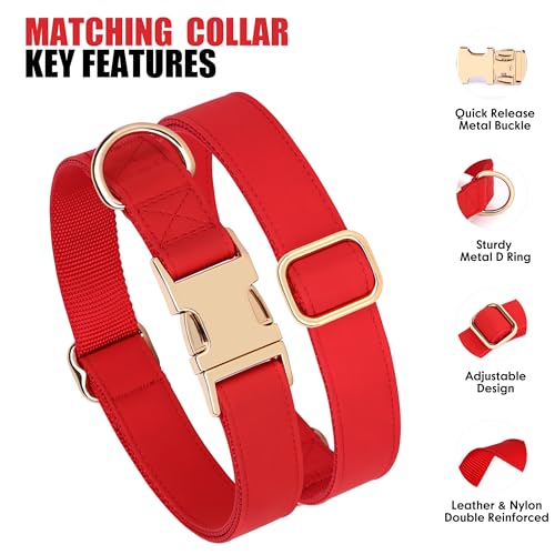 Soft PU Leather Dog Collar (L: Fit 16-27" Neck(55-110 lbs) / Red)