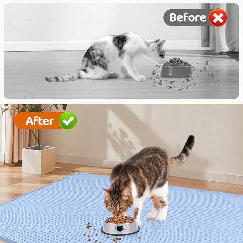 Cat Food Mat Extra Large Silicone Pet Bowl Mat 50''x35'' (Blue / 50"L x 35"W)