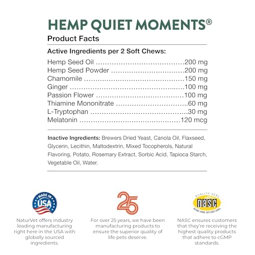 Quiet Moments Calming Plus Hemp Dog Supplement (180 Count (Soft Chews))