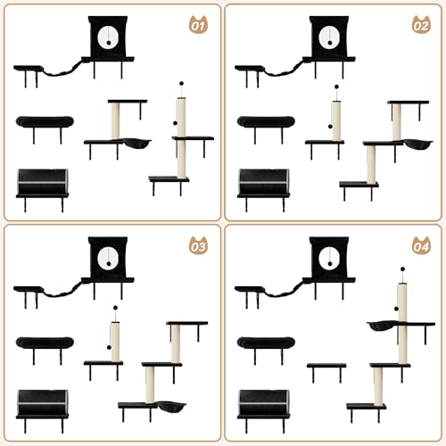 14-in-1 Cat Wall Shelves, Wall-Mounted Cat Climber Set, Black (Black)