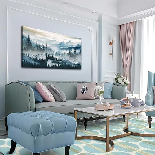 Canvas Wall Art For Living Room Large Wall Decor for Bedroom Home Decor Office Decorations Fog Forest Landscape Wall Painting Stretched And Framed Pictures Art Ready To Hang Works (60"L x 30"W / Forest Wall Art Painting)