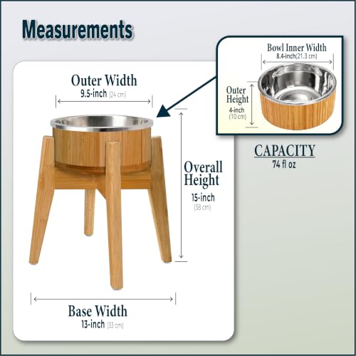 Dog Bowls Elevated for Large Dogs (Height: 15" Bowl: 9.5" / Bamboo-N15)