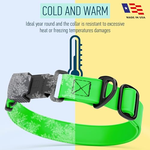 Biothane Waterproof Dog Collar with Herm Sprenger Black Stainless Steel Quick Release Buckle (W 1" x L 15"-25" / Tropical Green)