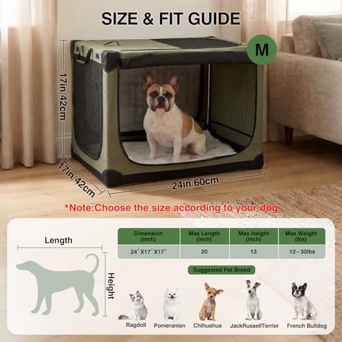 24 x 17 x 17 Inch Collapsible Soft Dog Crate for Dogs Up to 30 lbs (24.0"L x 17.0"W x 17.0"H / Green)