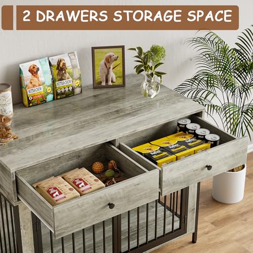 Large Dog Crate Furniture with 2 Drawers (light grey)