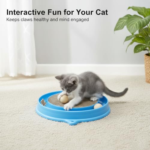 Cat Scratcher Toy with Ball Track for Indoor Cats and Kittens (Gray)