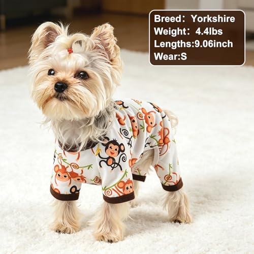 Dog Pajamas Pjs Summer Fall Dog Clothes for Small Dogs Girl (Cute Monkey / XX-Large（20-28 lb))