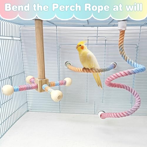 Colorful Bird Rope Perch 3 PCS Climbing Parakeet Toys Bendable Swing