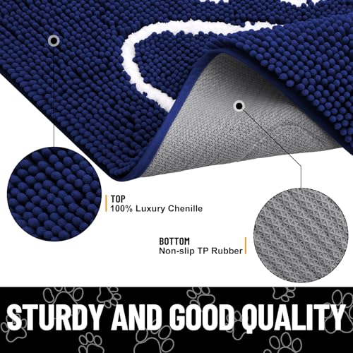 Dog Door Mat for Muddy Paws (40"X32" / Navy Blue and White)