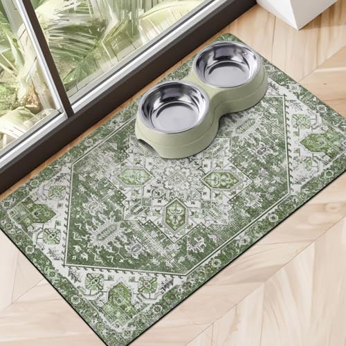 Dog Food Mats for Floors Absorbent (Dark Green / L(17"×30"))