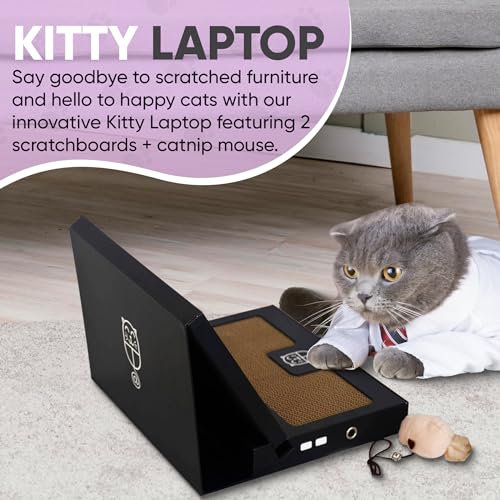 Toy Cat Laptop with 2 Scratchboards + Catnip Mouse Toy for Cats + 50pack Cat Sticker