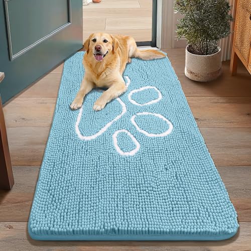Dog Door Mat for Muddy Paws (48"X30" / Sky Blue and White)