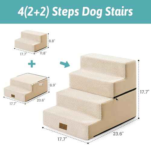 Dog Stairs for Small Dogs (Beige / 17.7x23.6x17.7 inch)