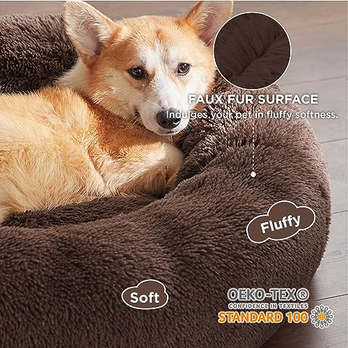 Calming Dog Bed Medium Large Size Dogs Washable Pet Bed (33"L x 33"W x 8"Th / Coffee)