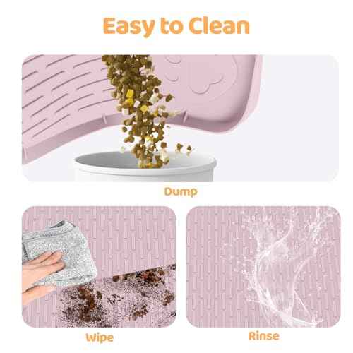 Cat Food Mat 34" x 22" Large Silicone Pet Feeding Mat for Food and Water Bowls Non (Pink / 34"L x 22"W)