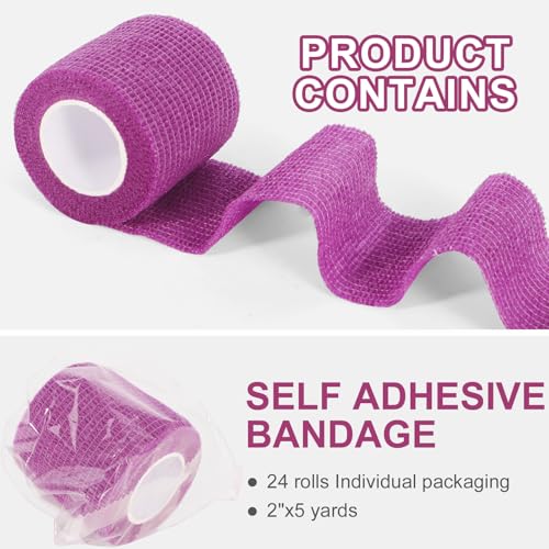 24 Pack Self Adhesive Bandage Wrap (Purple / 2 Inch)