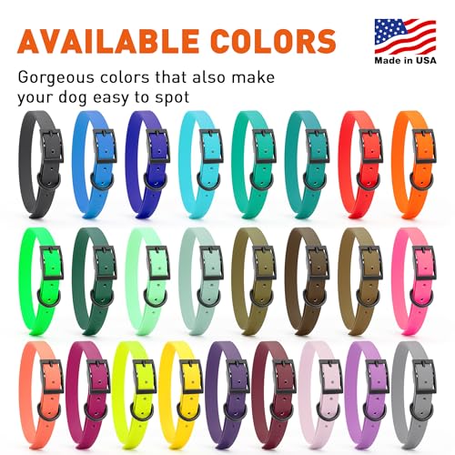 Biothane Waterproof Dog Collar Strong Coated Nylon Webbing with Black Hardware Odor (W3/4" x L15-18" / Battleship Gray)