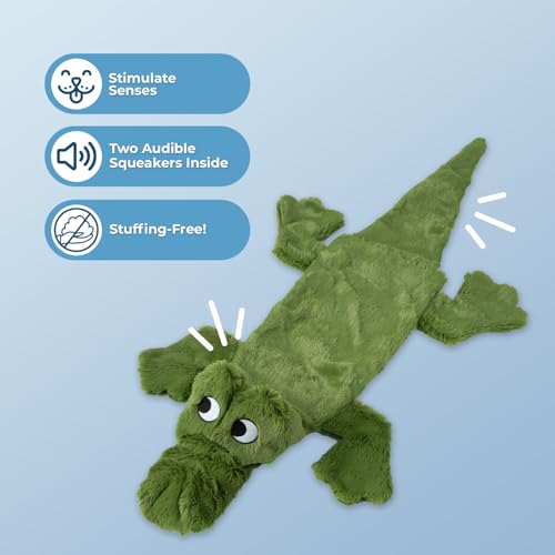 2-in-1 Stuffless Squeaky Dog Toy - Alligator, Large (Green/Alligator / Large)