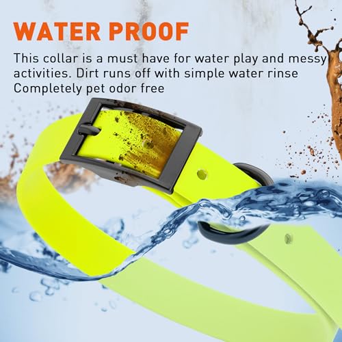 Biothane Waterproof Dog Collar Strong Coated Nylon Webbing with Black Hardware Odor (W3/4" x L15-18" / Safety Yellow)