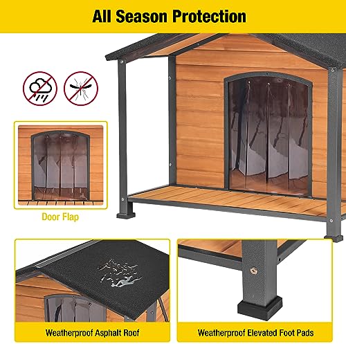 Outdoor Dog House with Chewproof Strong Metal Frame Outside Dog Kennel Weatherproof for Medium to Large Dogs