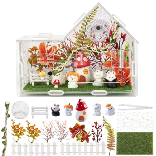 Acrylic Jumping Spider Enclosure Kit 25PCS with Decor (orange-Fairy Tale)