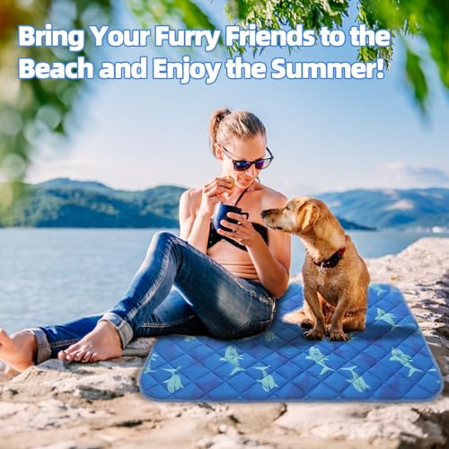 Dog Cooling Mat (Blue Shark / Large 27.5IN x 38.5IN)