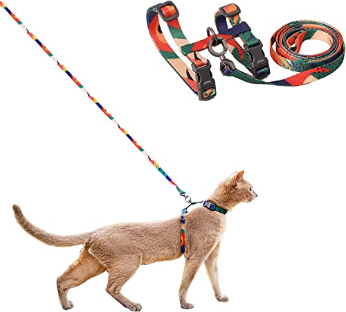 Cat Harness and Leash Set (Multicolor / Neck Girth 7.8″-12.2″, Chest Girth 10.2″-16.9″)
