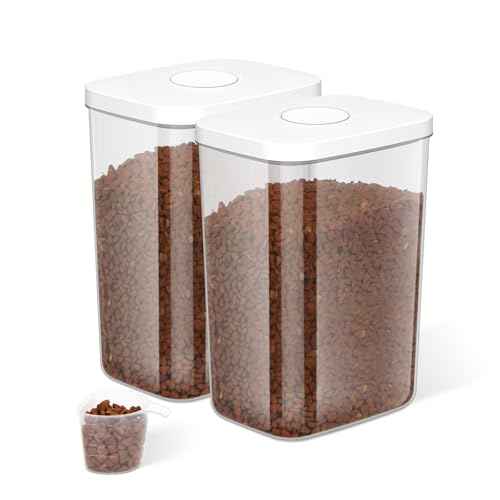 5-8 Lbs/6Qt Airtight Dog Cat Food Storage Container and Pet Storage Bin BPA-Free, PET Clear Stackable Dog Treat Containers Measuring Scoop Suitable for Dogs Food, Cats Food and Other Dry-2Pack (White (5.6L-2Pack))
