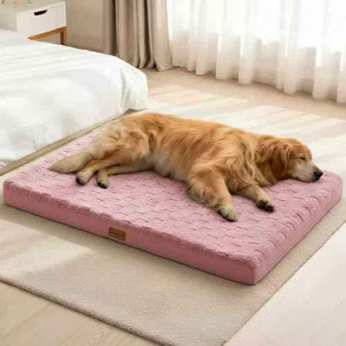 Orthopedic Large Dog Bed Washable Pet Crate Mat 48''X30'' Pink (Pink / 48"L x 30"W x 3.5"Th)