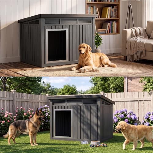 Dog House Indoor Outdoor (Deep Black / 42.87"L x 32.95"W x 31.61"H)