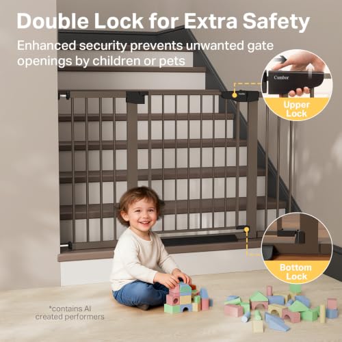 29.7 51.5 in Extra Wide Baby Gate for Stairs (Brown / 29.7-51.5"W x 30.5"H)