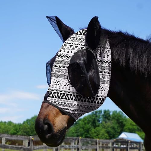 Super Comfort Stretchy Fly Mask Large Eye Space with UV Protection Soft on Skin with Breathability Doodle Aztec Full Size (Full(Large) / Doodle Aztec)