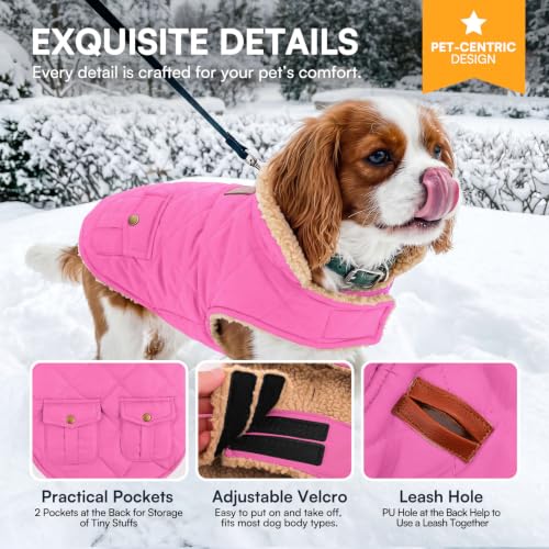 Waterproof Large Dog Winter Coat Cold Weather Warm Fleece Jacket (Large / Pink)