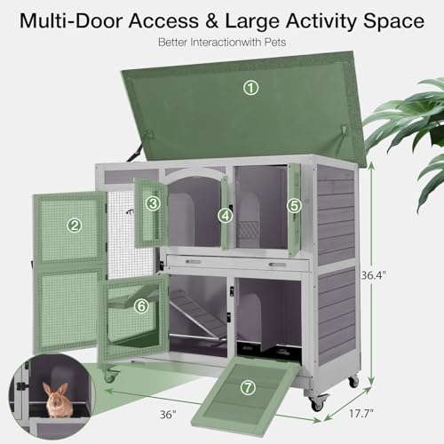 47.2" Two Story Rabbit Hutch with Wheels (Grey-AIR06)