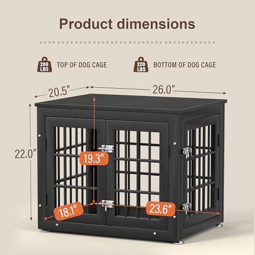 26" Heavy Duty Dog Crate Furniture for Small Dogs (Black / 26.0"L x 20.5"W x 22.0"H)
