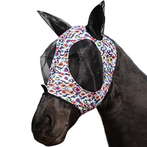 Super Comfort Stretchy Fly Mask Large Eye Space with UV Protection Soft on Skin with Breathability Geo Feather M (M / Geo Feather)