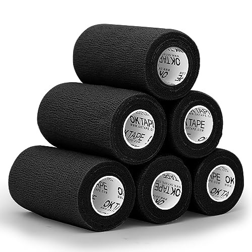 Self Adherent Cohesive Bandages Wrap 6Packs 4" x 5 Yards (Black / 4 In x 5 Yards)