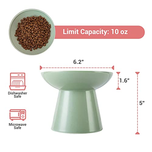 Extra Wide Elevated Ceramic 6.2" Shallow Cat Food Bowl (Sage Green-Shallow)