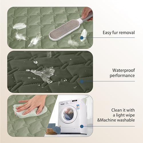 Waterproof Pet Blanket for Bed (68x82 Inch (Pack of 1) / Dark Olive/Light Olive)