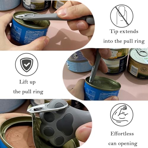 3 Pcs Cat Food Can Covers & One Can Opener (Cat Paw / Grey)