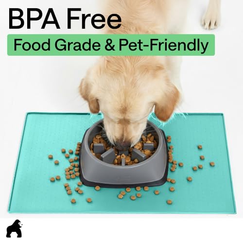 Dog Food Mat 100% Waterproof Silicone (Turquoise / 23"l X 15"w)
