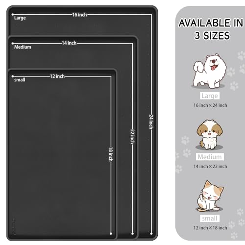Silicone Cat & Dog Food Mat for Floors Waterproof (Black / 22''×14'')