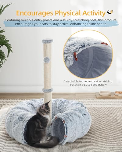3-in-1 Cat Tunnel Bed, 34'' Cat Scratching Post for Indoor Cats