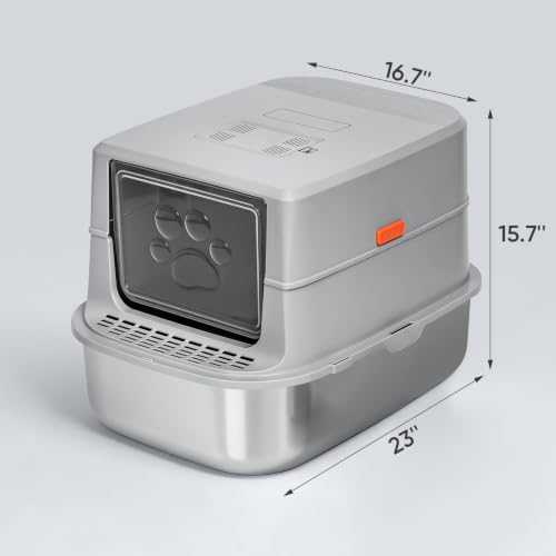 Stainless Steel Sifting Litter Box with Lid (X-Large / 23 * 15.7 * 16.7 inch - Full Enclosed)